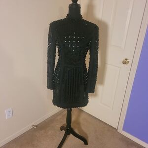 Black Embellished Long Sleeve Mini Dress
